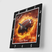 Flaming Football Sports Quadratische Wanduhr (Winkel)