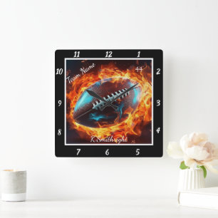 Flaming Football-Sportteam Quadratische Wanduhr