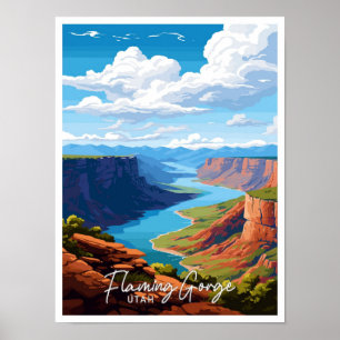 Flaming Gorge Utah Art Travel Vintage Illustration Poster