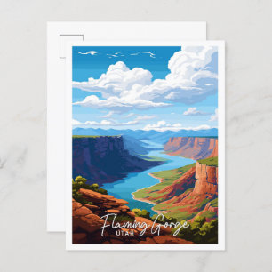 Flaming Gorge Utah Art Travel Vintage Illustration Postkarte