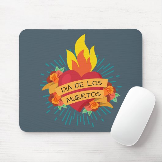 Flaming Heart Dia de los Muertos | Mousepad (Mit Mouse)