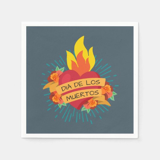 Flaming Heart Dia de los Muertos | Serviette (Vorderseite)