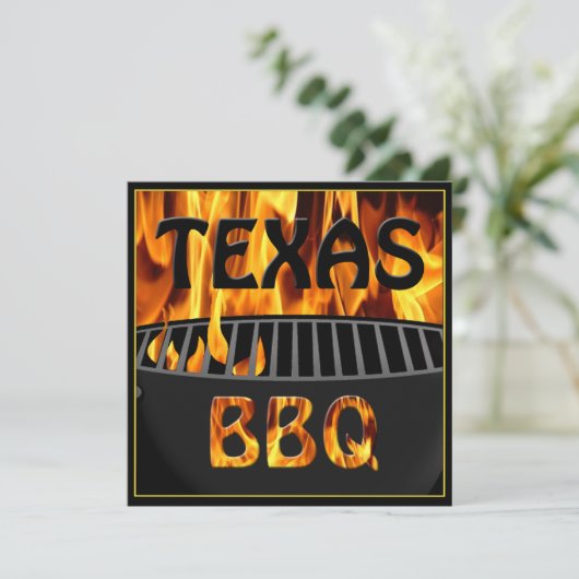 Flaming Hot Texas GRILLEN Grill Einladung (Stehend Vorderseite)