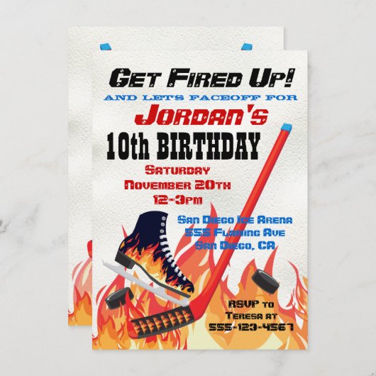 Flaming-Ice-Hockey-Skaten-Party Einladungen (Vorne/Hinten)