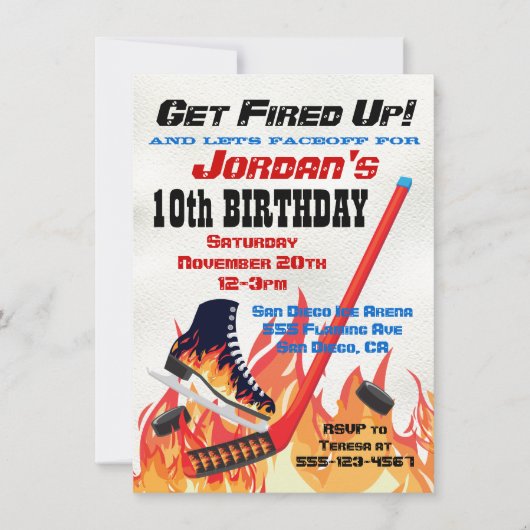 Flaming-Ice-Hockey-Skaten-Party Einladungen (Vorderseite)