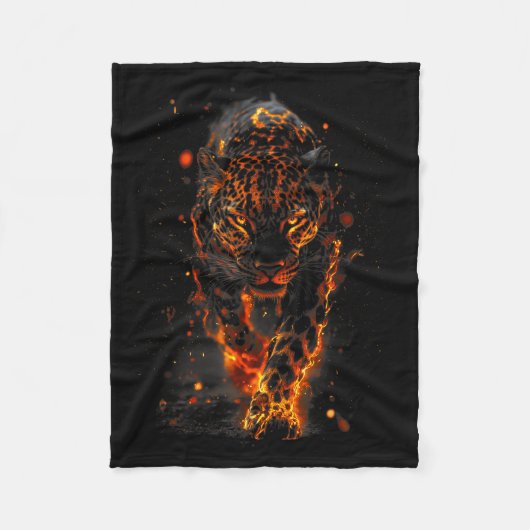 Flaming Jaguar Fierce Leopard Wild Fire Animal Sri Fleecedecke (Vorderseite)