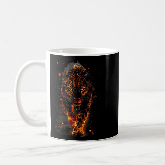 Flaming Jaguar Fierce Leopard Wild Fire Animal Sri Kaffeetasse (Links)