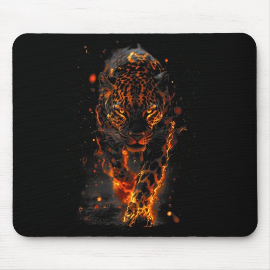 Flaming Jaguar Fierce Leopard Wild Fire Animal Sri Mousepad (Vorne)