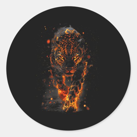 Flaming Jaguar Fierce Leopard Wild Fire Animal Sri Runder Aufkleber (Vorderseite)