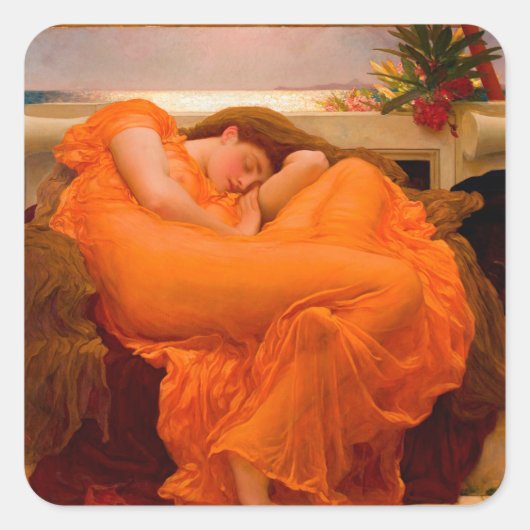 Flaming June von Lord Frederic Leighton Quadratischer Aufkleber (Vorderseite)