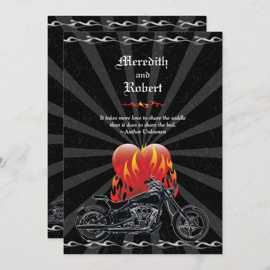 Flaming Liebe Biker Hochzeit Einladung (Vorne/Hinten)