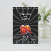 Flaming-Liebe-Biker-Hochzeitsantwort RSVP Karte (Stehend Vorderseite)