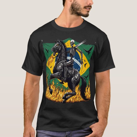 Flaming Mechanical Skeleton Knight with Brazilian T-Shirt (Vorderseite)