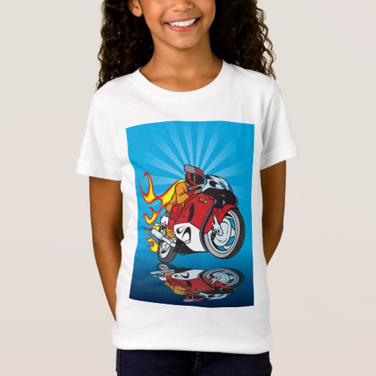 Flaming Motorradfahrer Girls T - Shirt (Vorderseite)