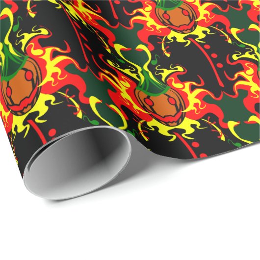Flaming Pumpkin Head Box Blockiermuster Geschenkpapier (Rolleneckpunkt)