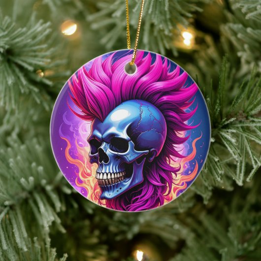Flaming Punk Skull Ornament (Baum)