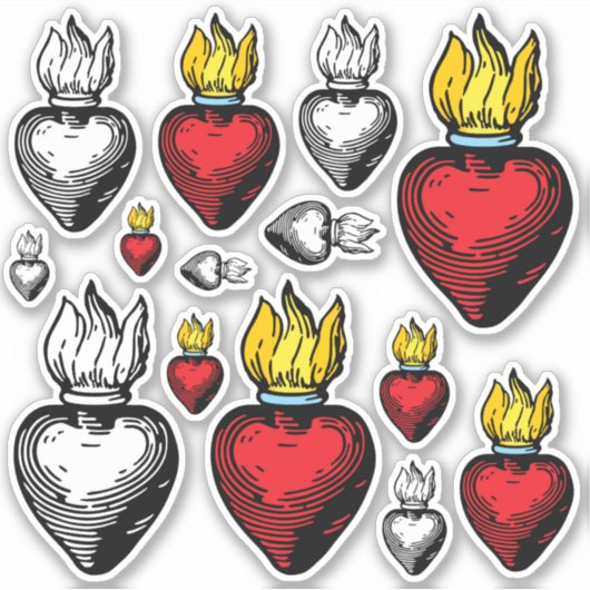 Flaming Sacred Heart 6" x 6" Blatt Aufkleber (Vorderseite)