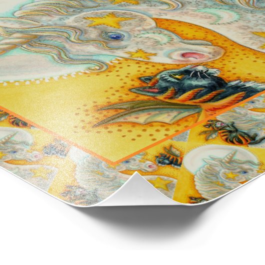 FLAMING SCHWARZE KATZEN MIT HALLOWEEN UNICORN farb Fotodruck (Ecke)