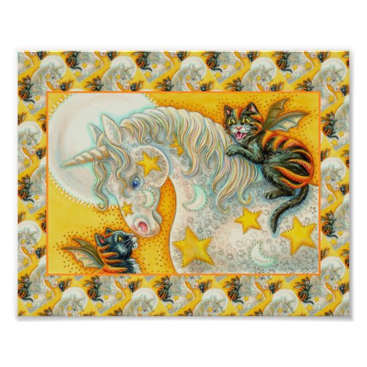 FLAMING SCHWARZE KATZEN MIT HALLOWEEN UNICORN farb Fotodruck (Vorne)