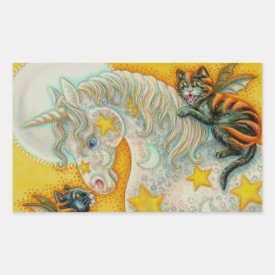 FLAMING SCHWARZE KATZEN MIT HALLOWEEN UNICORN farb Rechteckiger Aufkleber