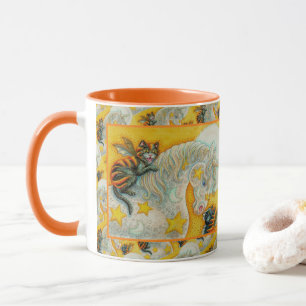 FLAMING SCHWARZE KATZEN MIT HALLOWEEN UNICORN farb Tasse