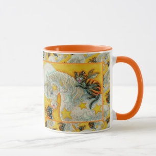 FLAMING SCHWARZE KATZEN MIT HALLOWEEN UNICORN farb Tasse