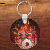 Flaming-Skelett auf Trommeln Schlüsselkette Schlüsselanhänger (Vorderseite)