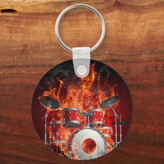 Flaming-Skelett auf Trommeln Schlüsselkette Schlüsselanhänger (Vorderseite)