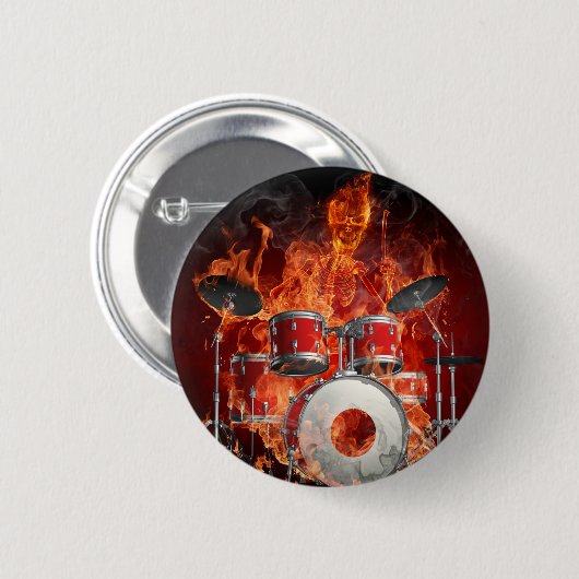 Flaming-Skelett auf Trommelschaltfläche Button (Vorne & Hinten)