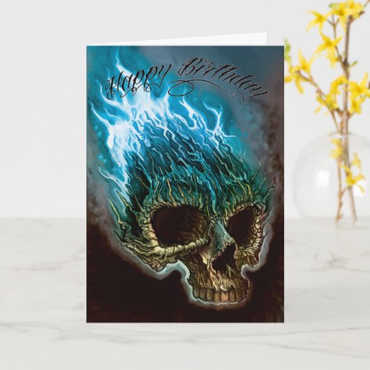 Flaming Skull Geburtstag Karte (Gelbe Blume)