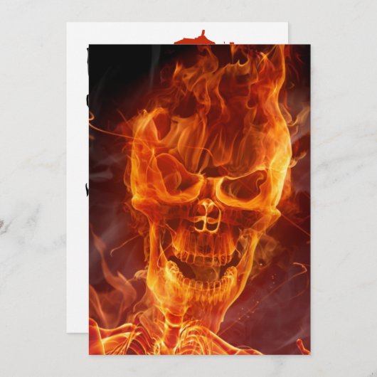 Flaming Skull Halloween Einladung mit blutigem Tex (Vorne/Hinten)
