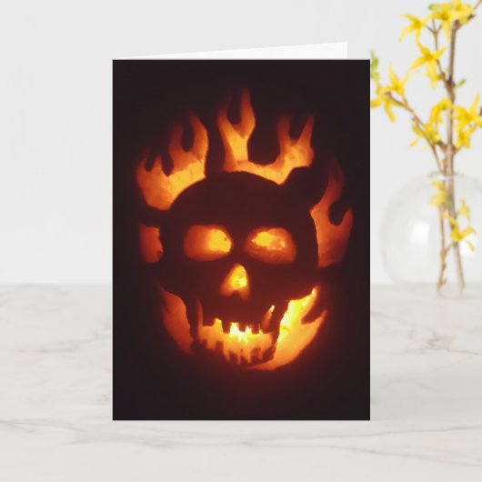 "Flaming Skull Jack-O'-Lantern" Hallowe’en card Karte (Gelbe Blume)