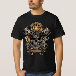 Flaming Skull Kolben - Mechaniker Garage Tee
