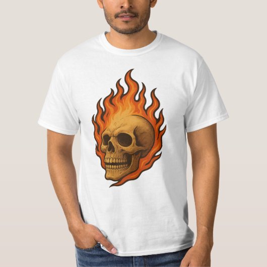 Flaming Skull of Rebirth Fiery Power Design T-Shirt (Vorderseite)