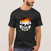 Flaming Skull Pirate Emblem Circulus Schwarz-weiß T-Shirt (Vorderseite)