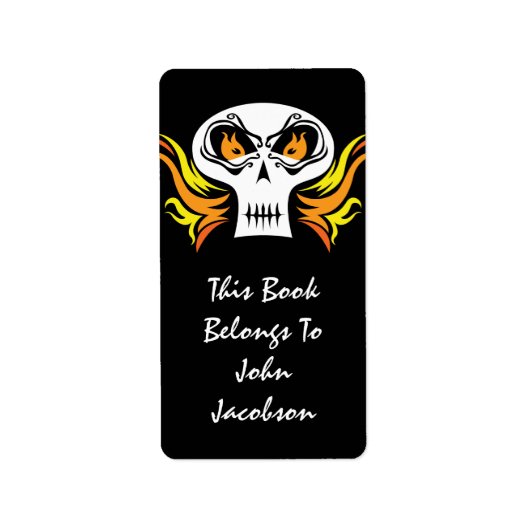 Flaming Skull Pirate Label Adressaufkleber (Vorne)