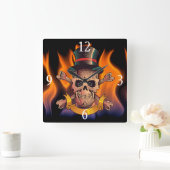 Flaming Skull Quadratische Wanduhr (Zuhause)