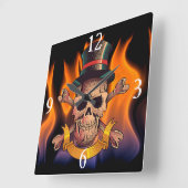 Flaming Skull Quadratische Wanduhr (Winkel)
