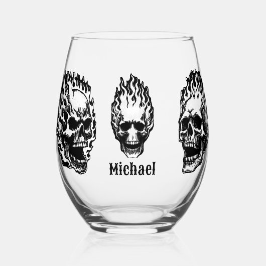 Flaming Skulls Personalized Weinglas Ohne Stiel (Vorderseite)