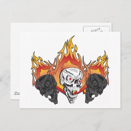 Flaming Skulls Postkarte (Vorne/Hinten)
