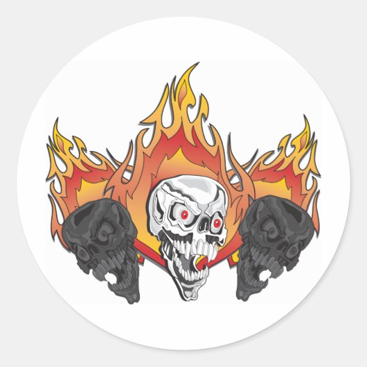 Flaming Skulls Runder Aufkleber (Vorderseite)
