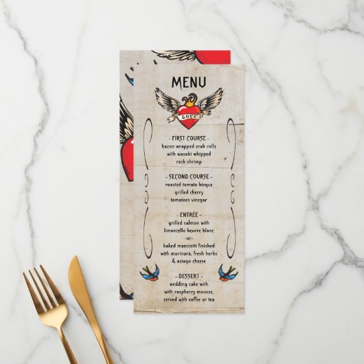 Flaming Winged Heart Tattoo Hochzeit Einladungen (Vorderseite/Rückseite Beispiel)