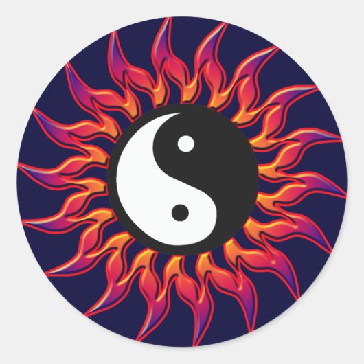 Flaming Yin Yang Sun Runder Aufkleber (Vorderseite)