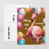 Flamingle & Feast - Funny Flamingo Birthday Surpri Postkarte (Vorne/Hinten)