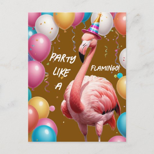 Flamingle & Feast - Funny Flamingo Birthday Surpri Postkarte (Vorderseite)