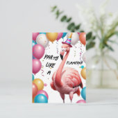 Flamingle & Feast - Funny Flamingo Birthday Surpri Postkarte (Stehend Vorderseite)