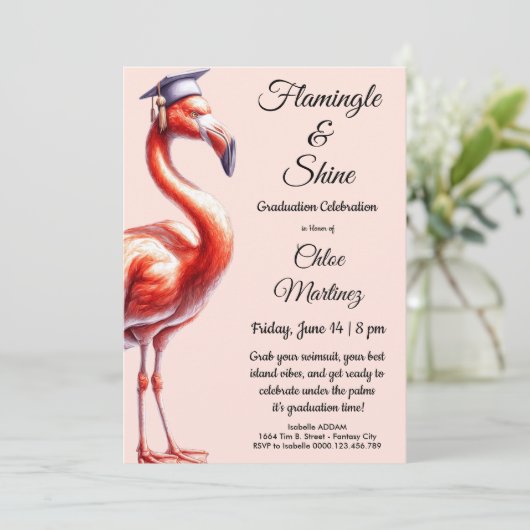 Flamingle & Feiern! Flamingo-Abschlussfeier Einladung (Stehend Vorderseite)