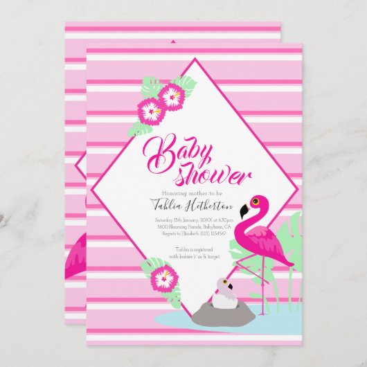 Flamingle Flamingo Baby Dusche Rosa Einladungen (Vorne/Hinten)