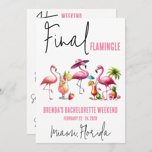 Flamingle, Flamingo Bachelorette Wochenende Einladung (Vorne/Hinten)