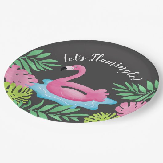 Flamingle Flamingo Tropical Paper Plate Pappteller (Schrägansicht)